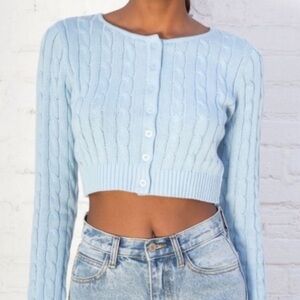 Brandy Melville Light Blue Athelia Cable Knit Cropped Sweater
